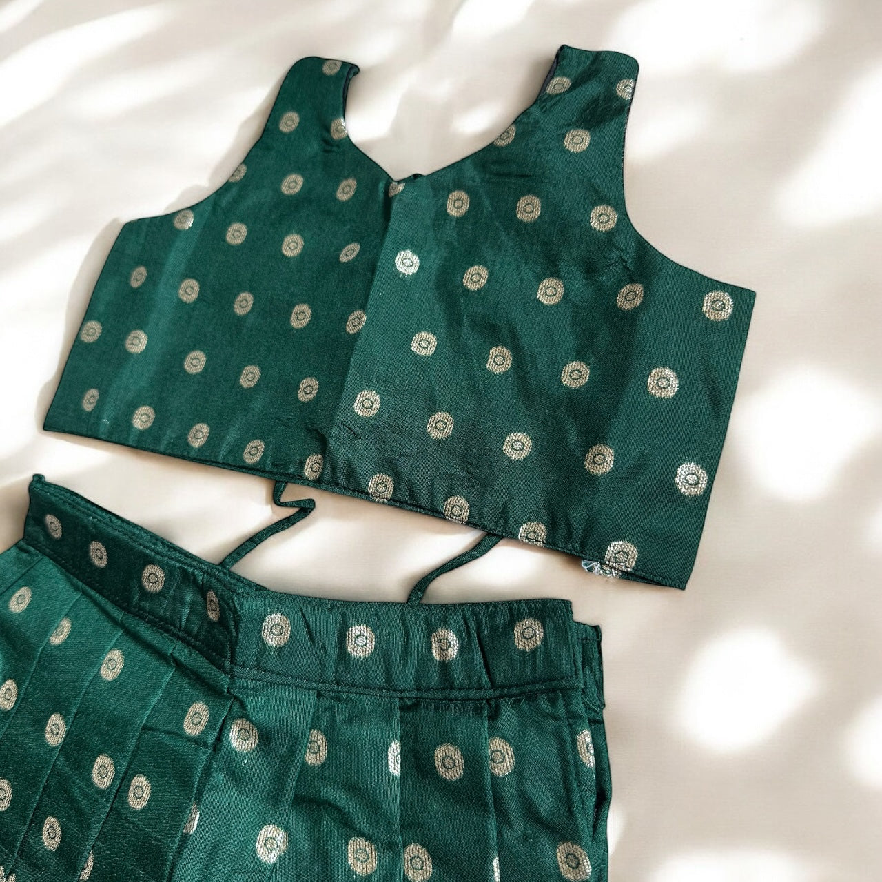 Dark Green Skirt & Top Set with Silver Bhutta