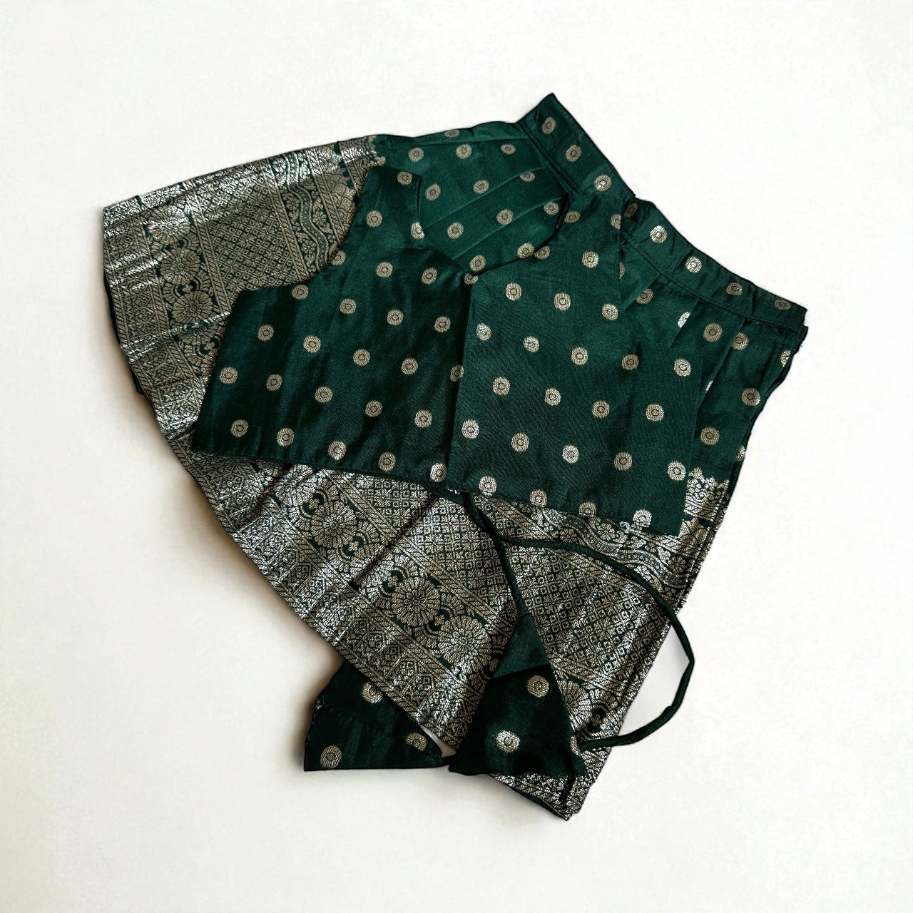 Dark Green Skirt & Top Set with Silver Bhutta