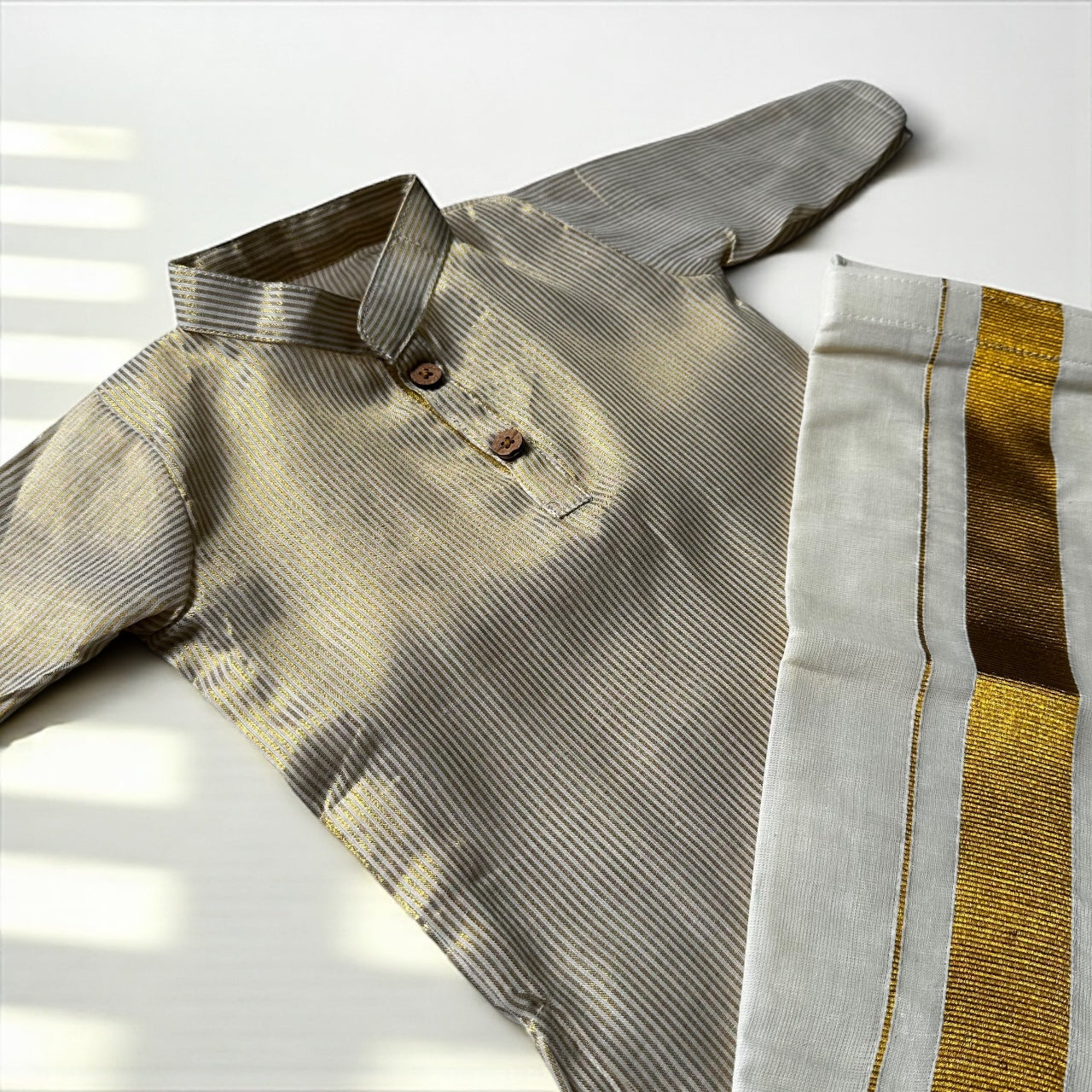Classic Gold striped Kurta & Mundu Set