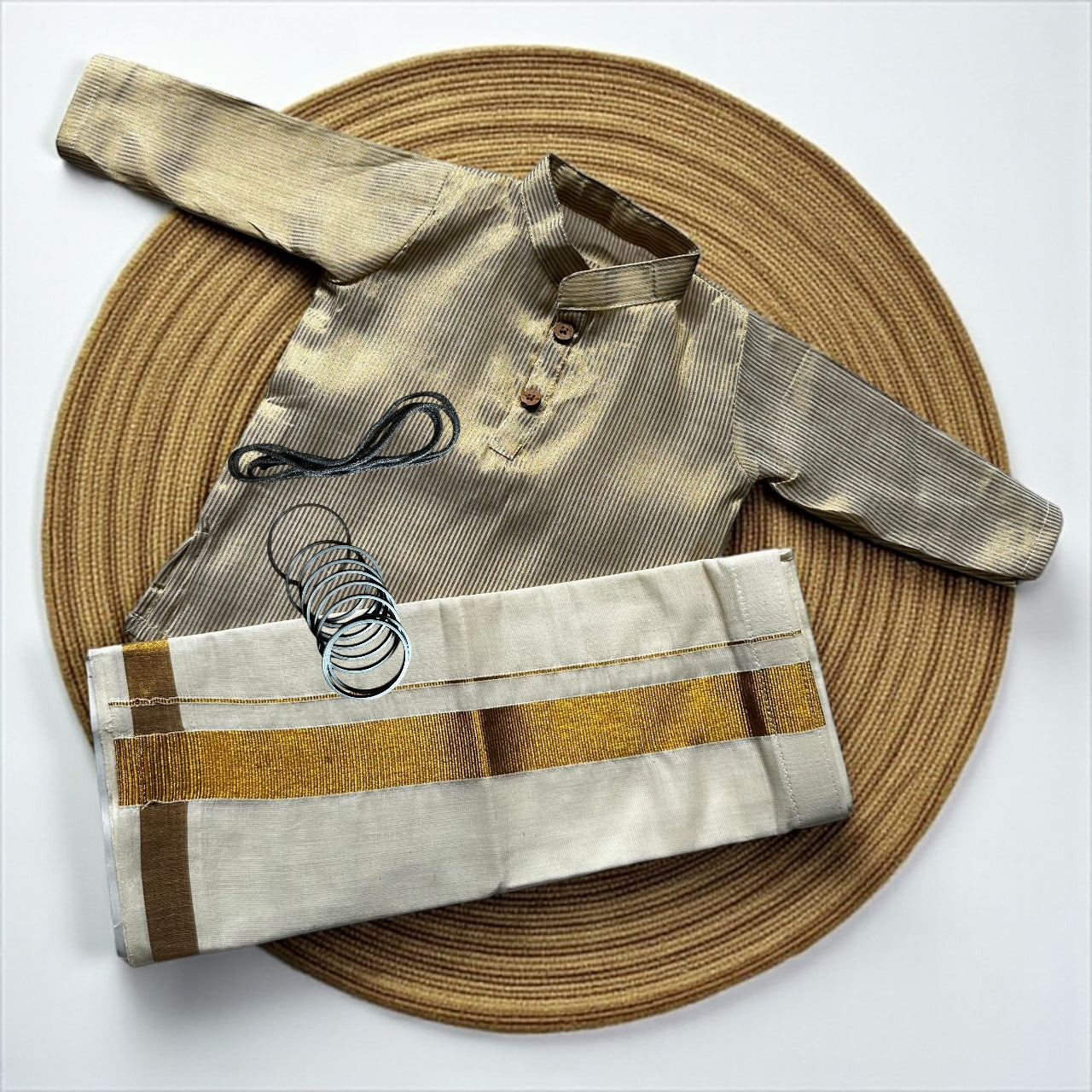 Classic Gold striped Kurta & Mundu Set