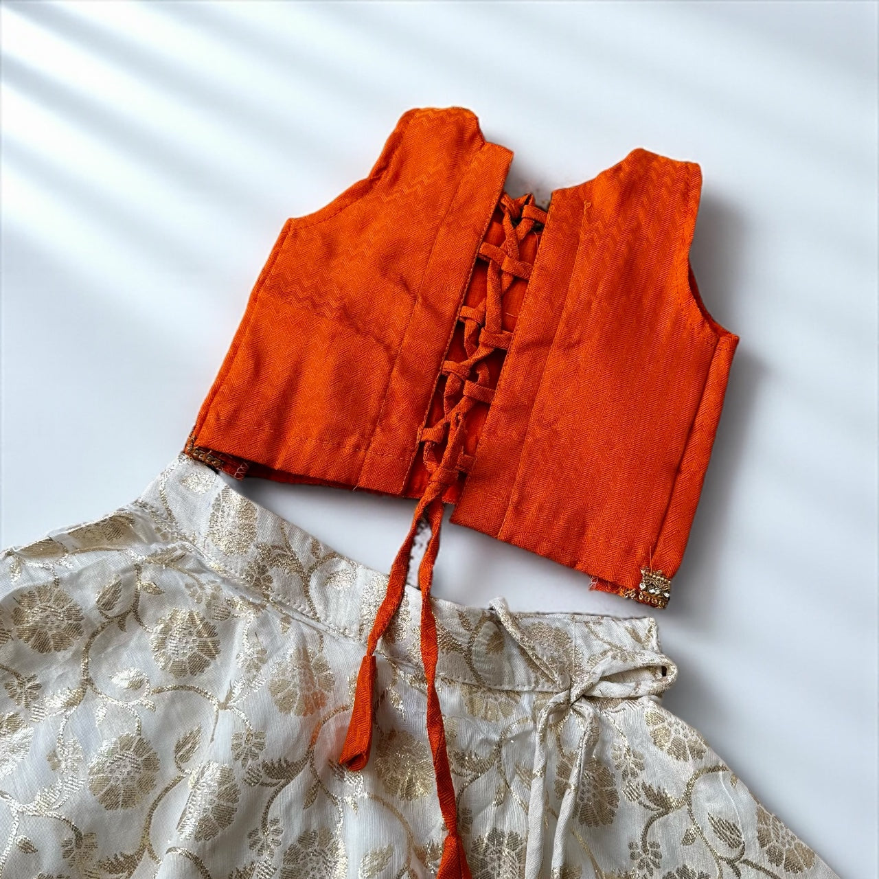 Cream & Gold Umbrella Skirt with Orange Top