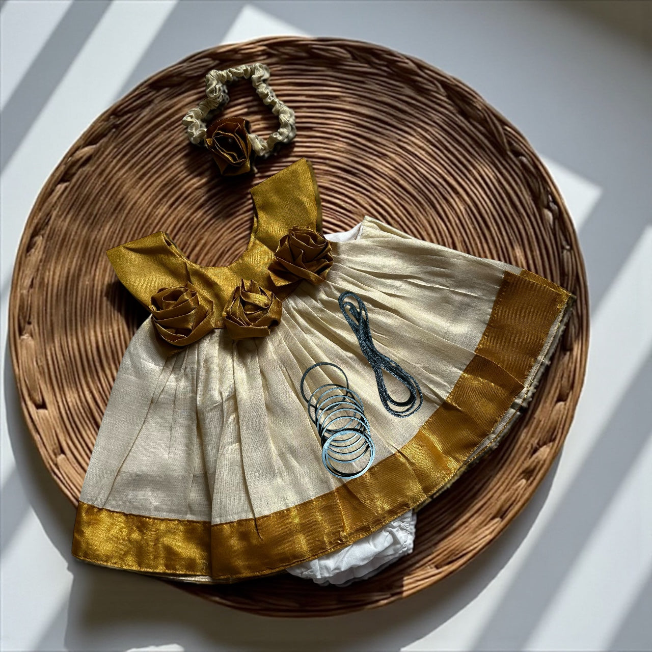 5-in-1 Handmade Golden Rose Dress Set