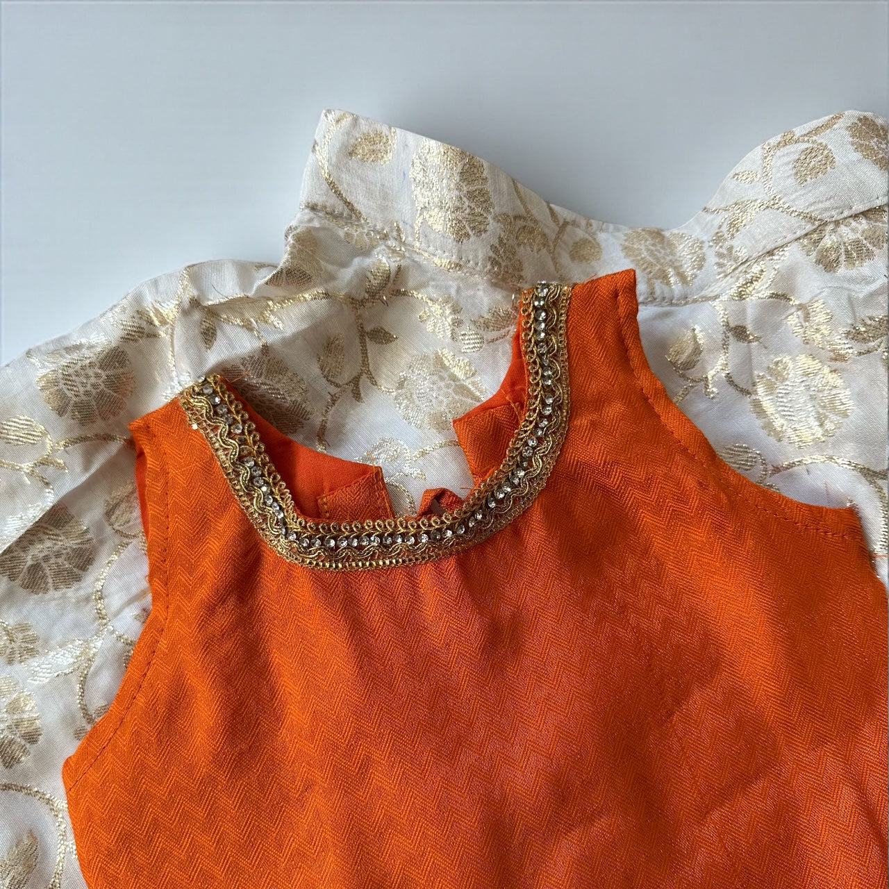 Cream & Gold Umbrella Skirt with Orange Top