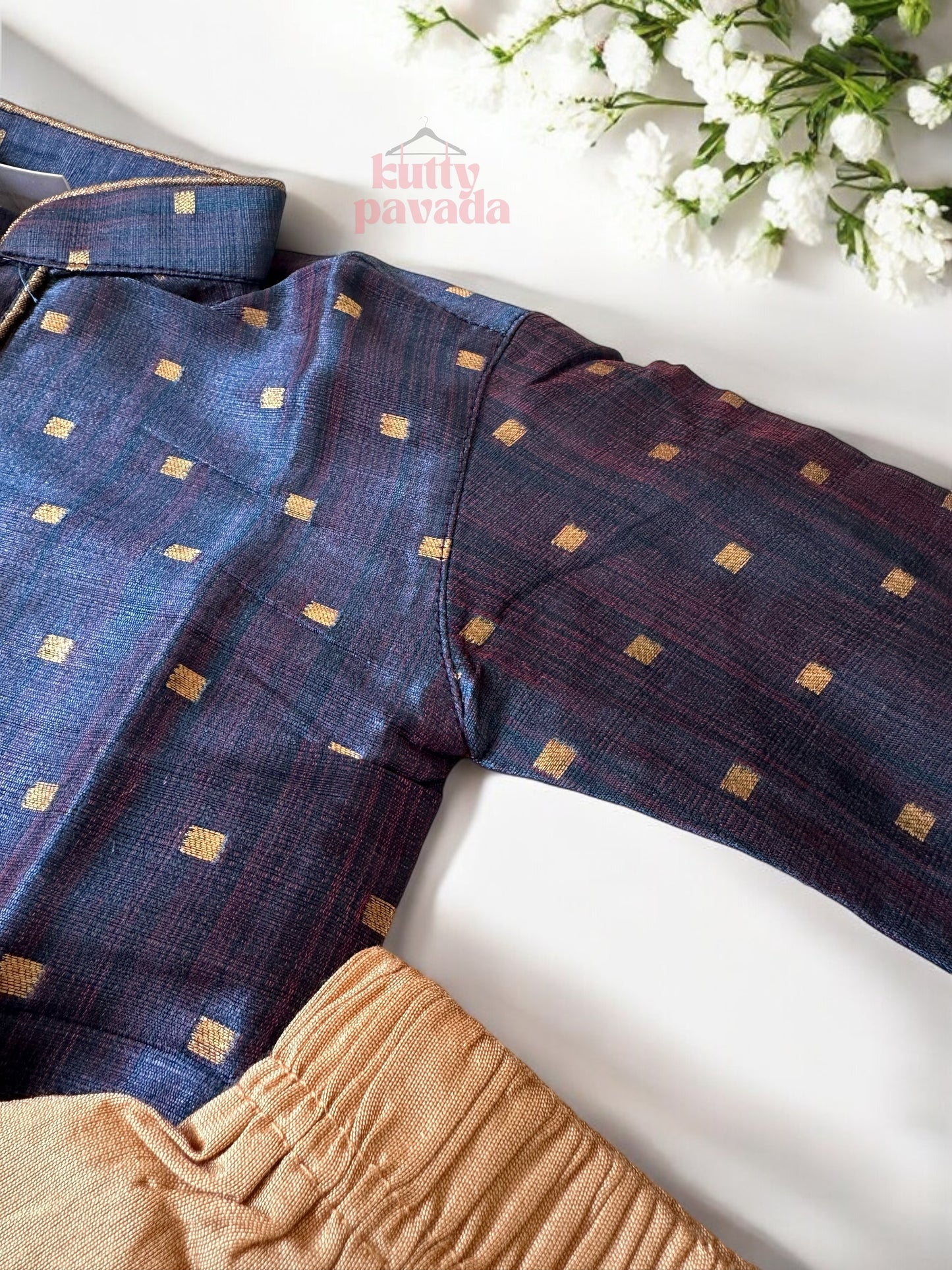 Dark Blue Zari Kurta with Dhoti Pants