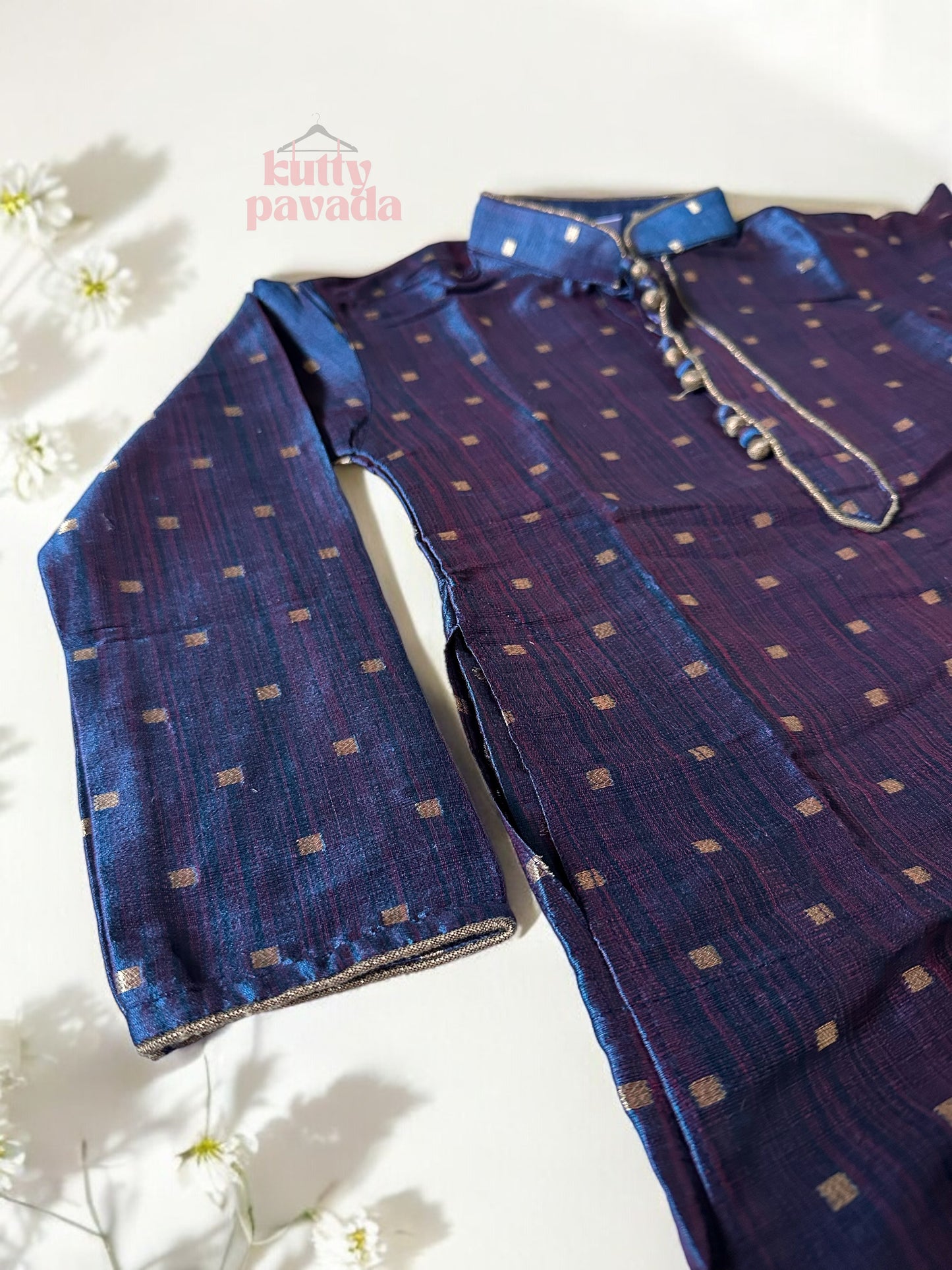 Dark Blue Zari Kurta with Dhoti Pants