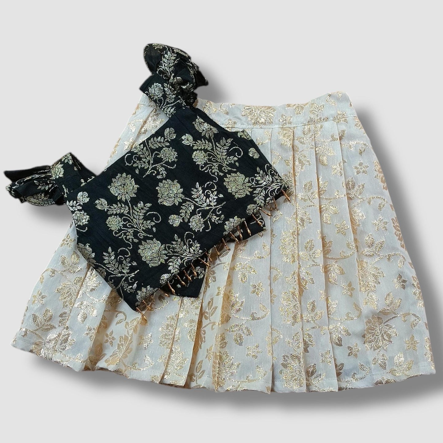 Black Brocade Top with Ivory Skirt Set