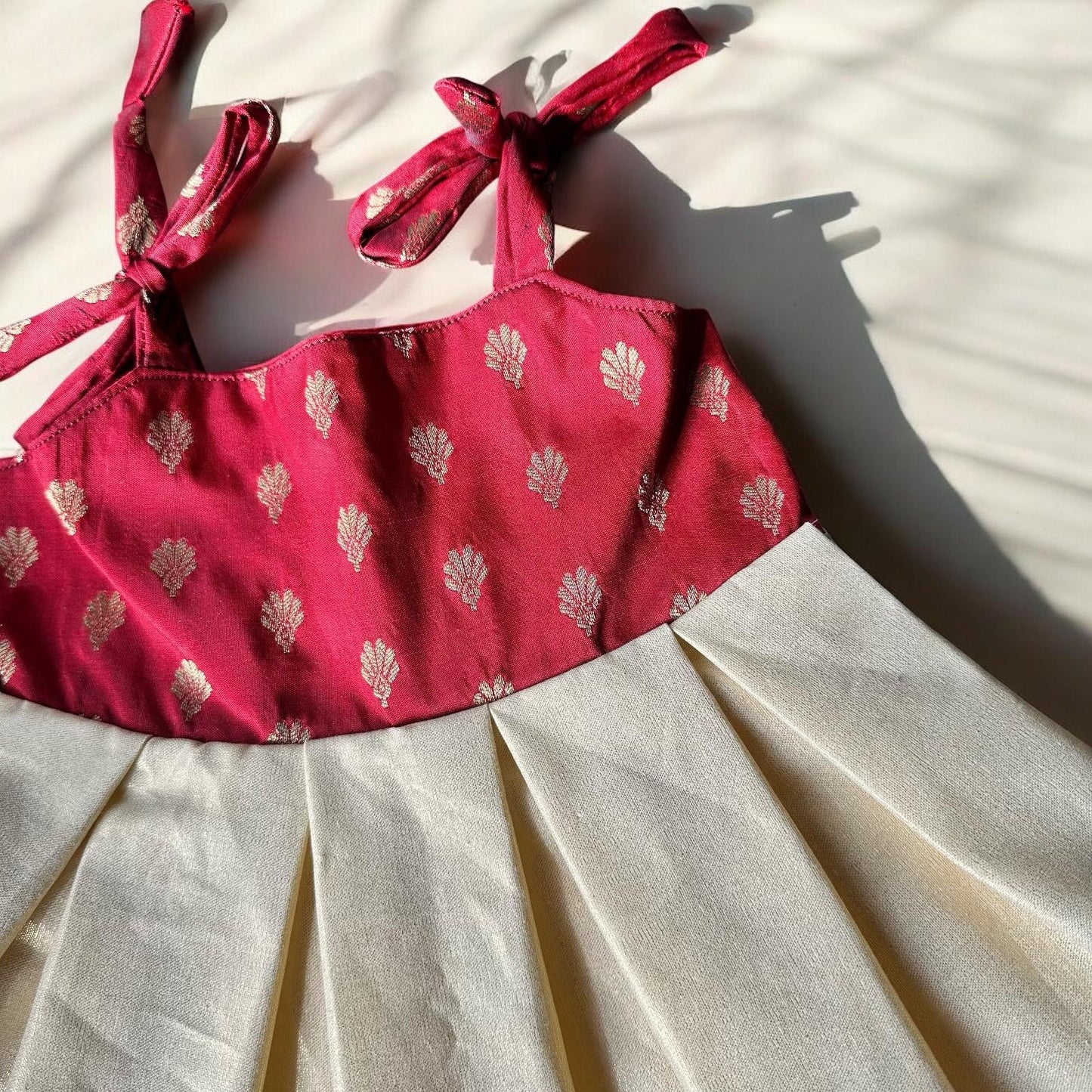 Red and Gold Tissue Frock with Ruffle Trim