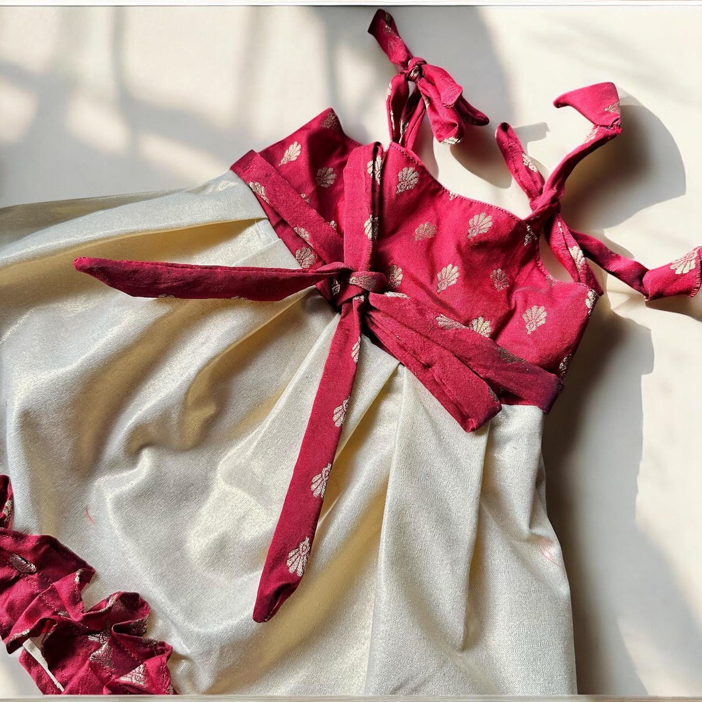 Red and Gold Tissue Frock with Ruffle Trim