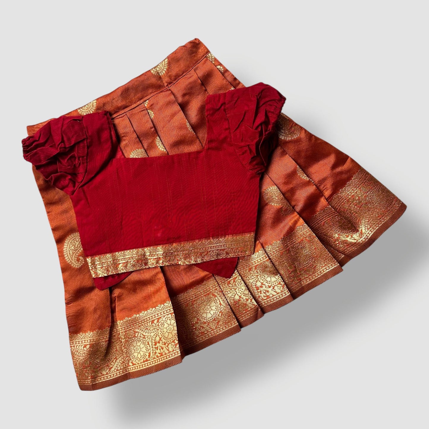 Red and Burnt Orange Pavada Set