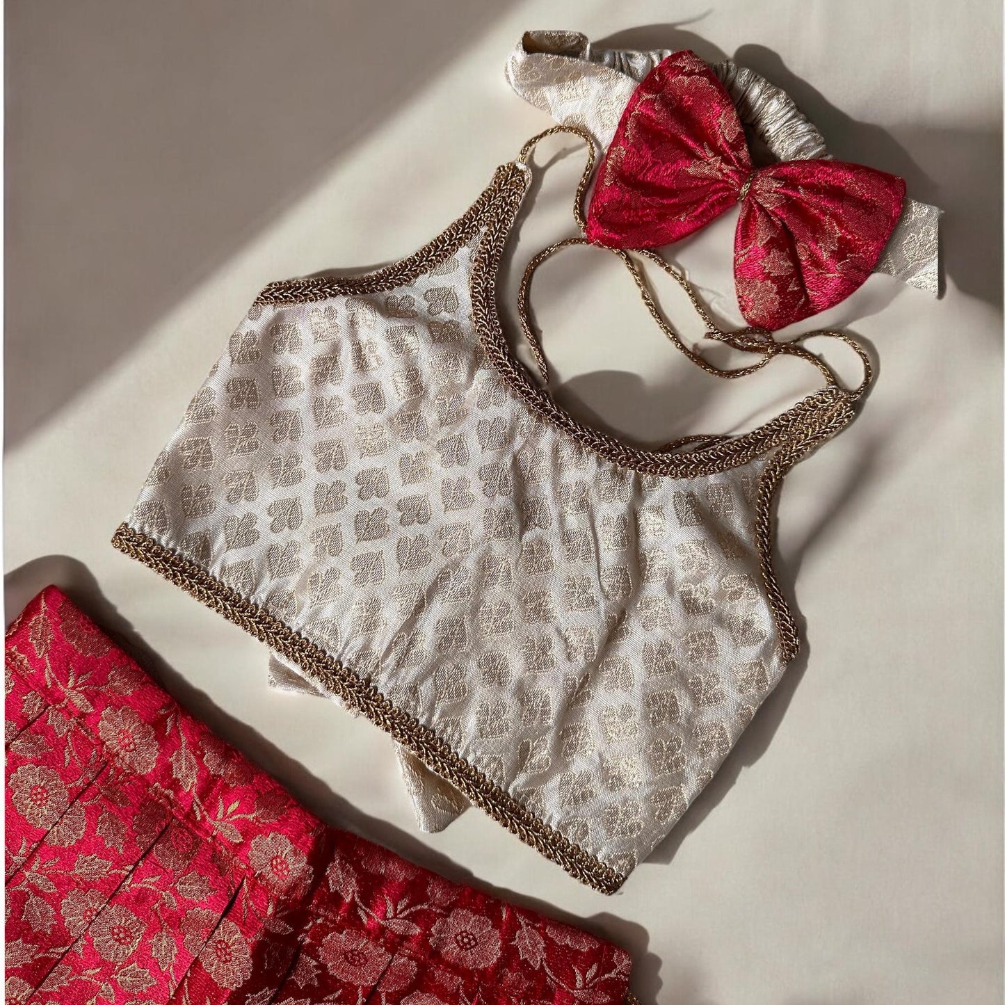 Brocade Floral Red and Ivory Set