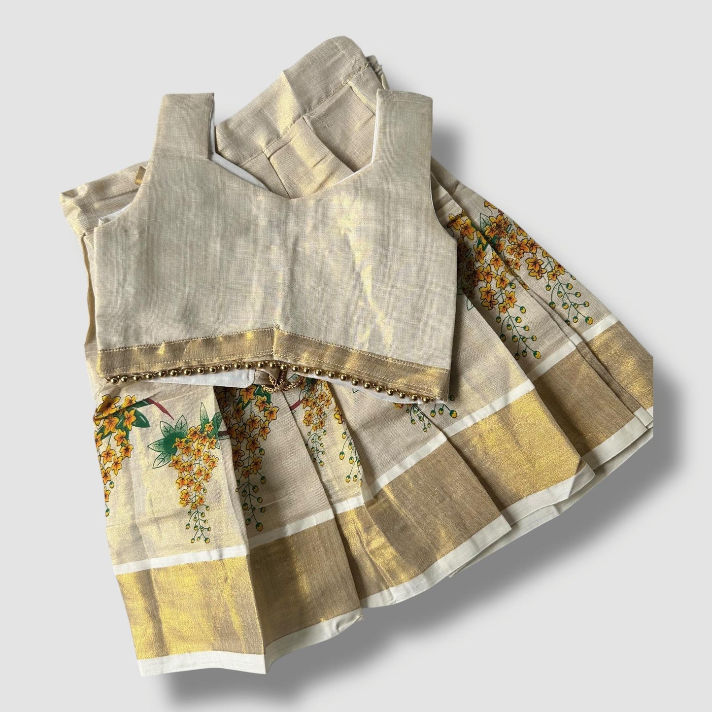 Golden Blossom Kerala Skirt and Blouse Set
