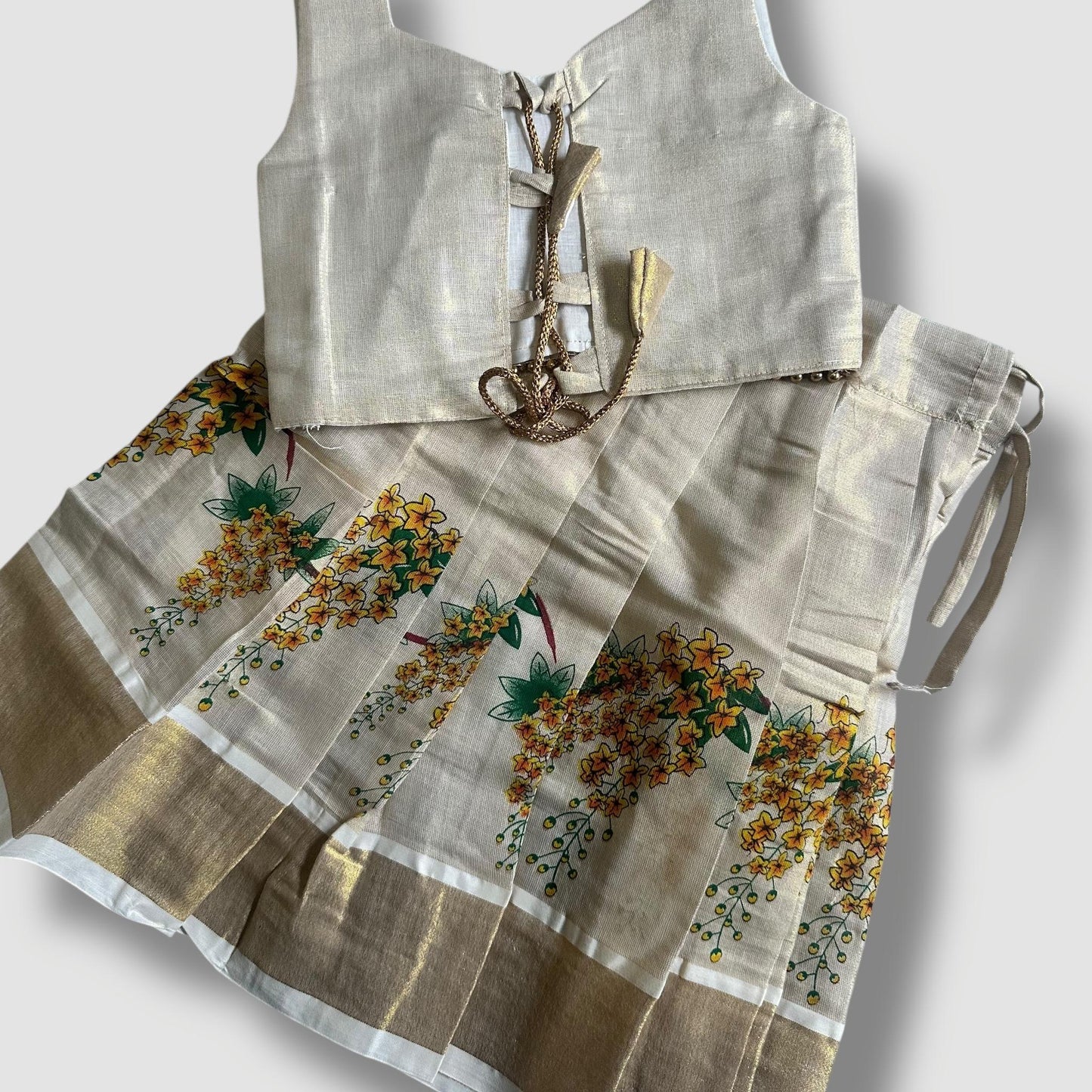 Golden Blossom Kerala Skirt and Blouse Set