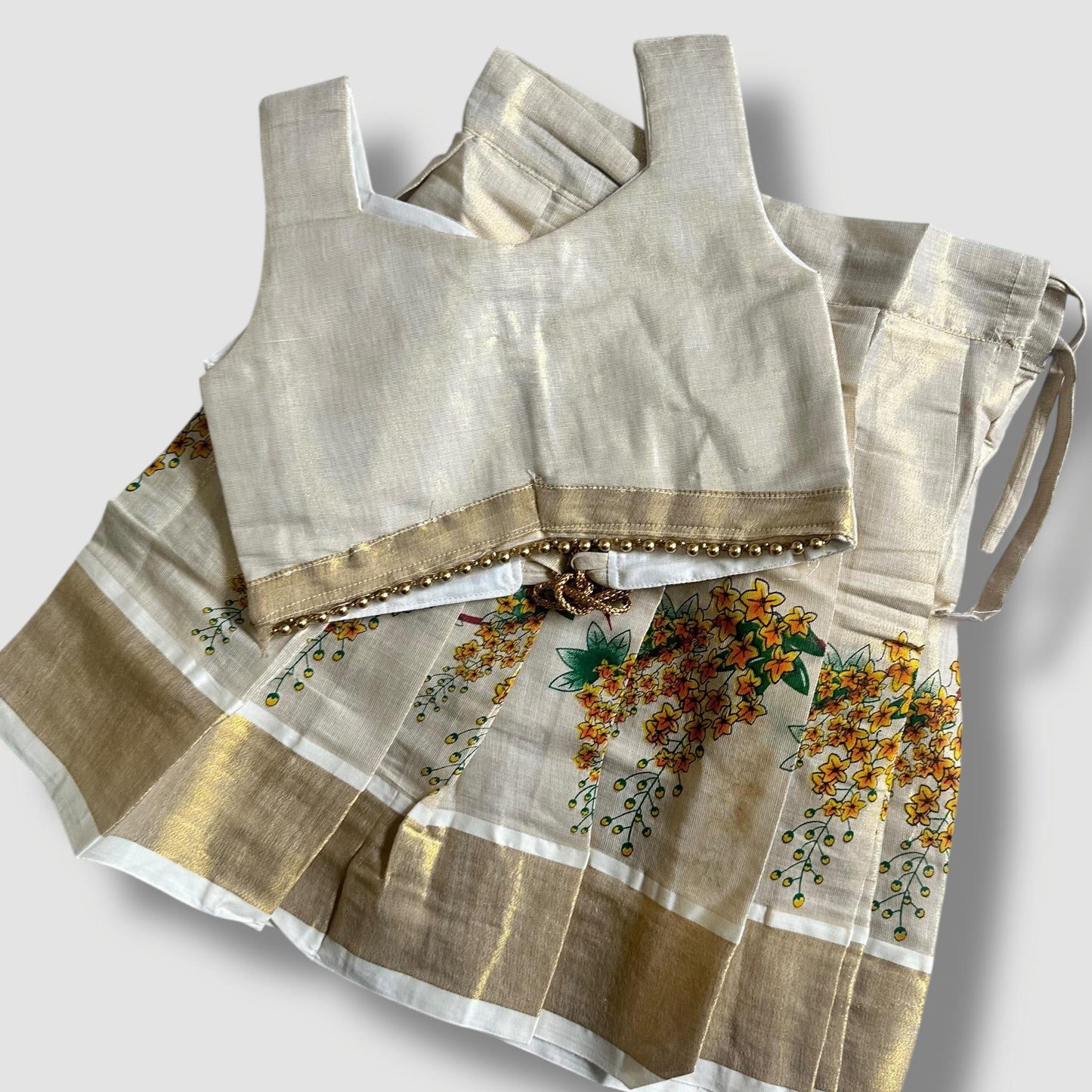 Golden Blossom Kerala Skirt and Blouse Set