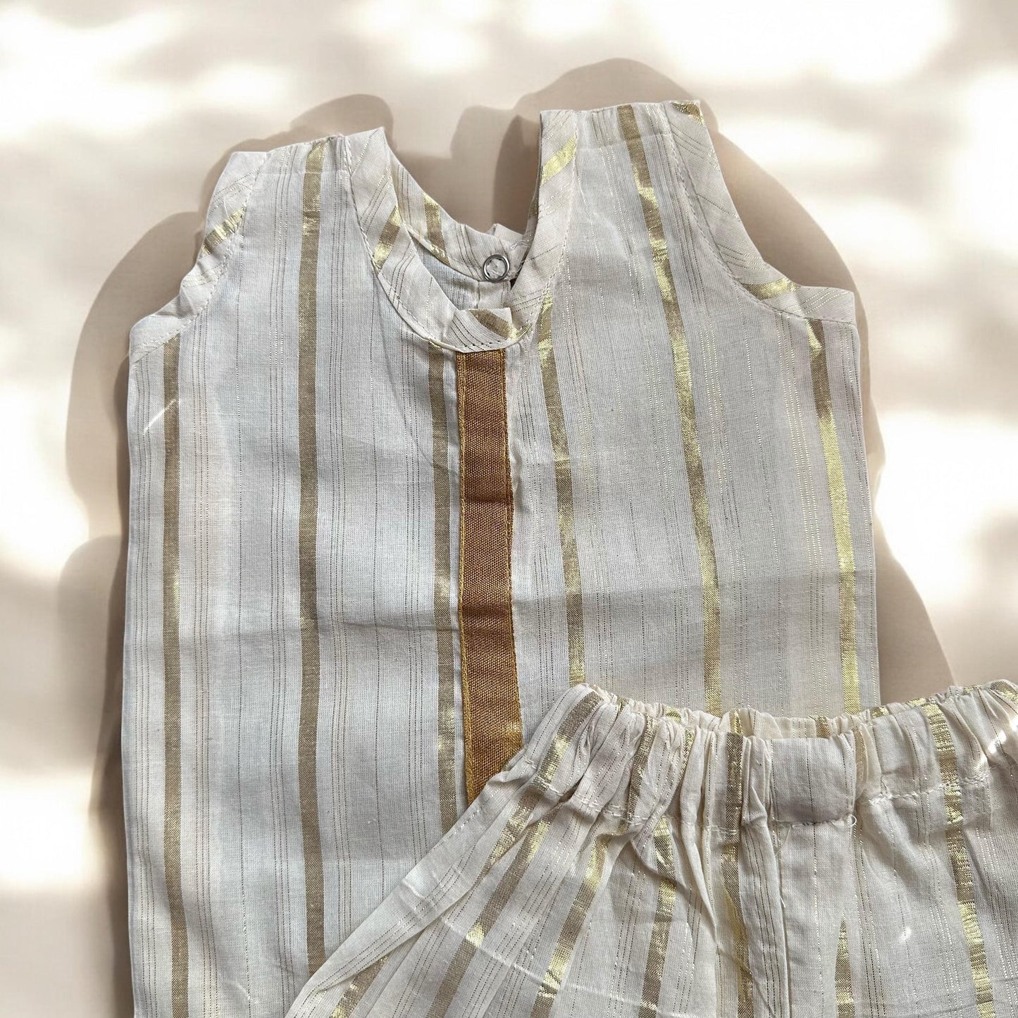 Gold-Striped Kurta & Shorts Set