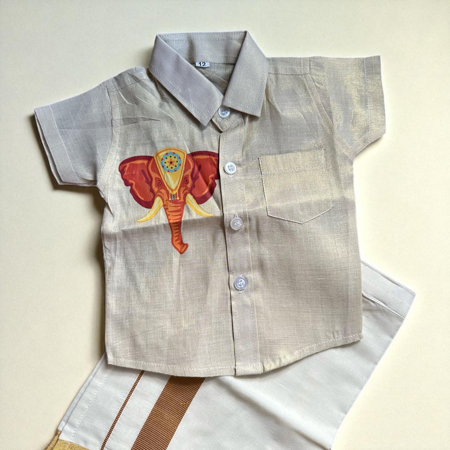 Gold tissue shirt and Mundu Set