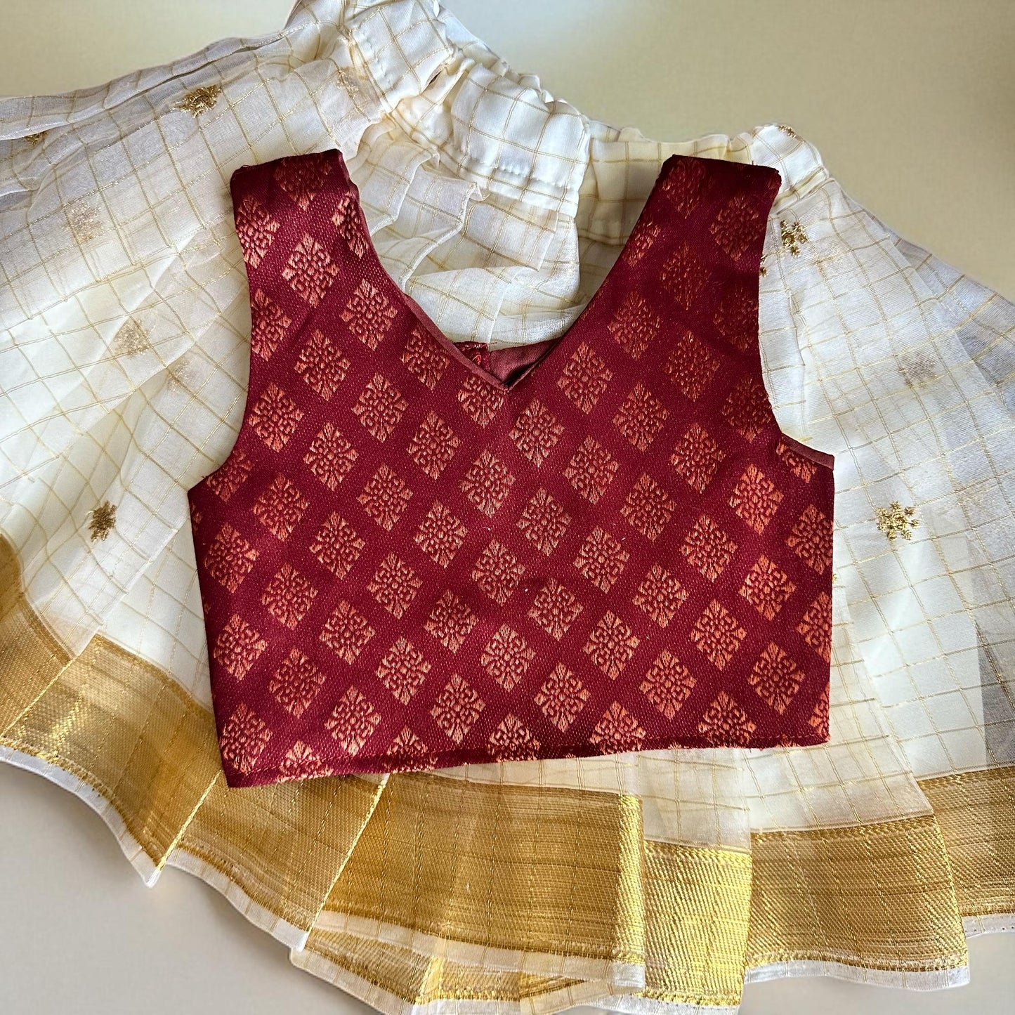 Cotton Brocade Blouse and Organza Skirt Set