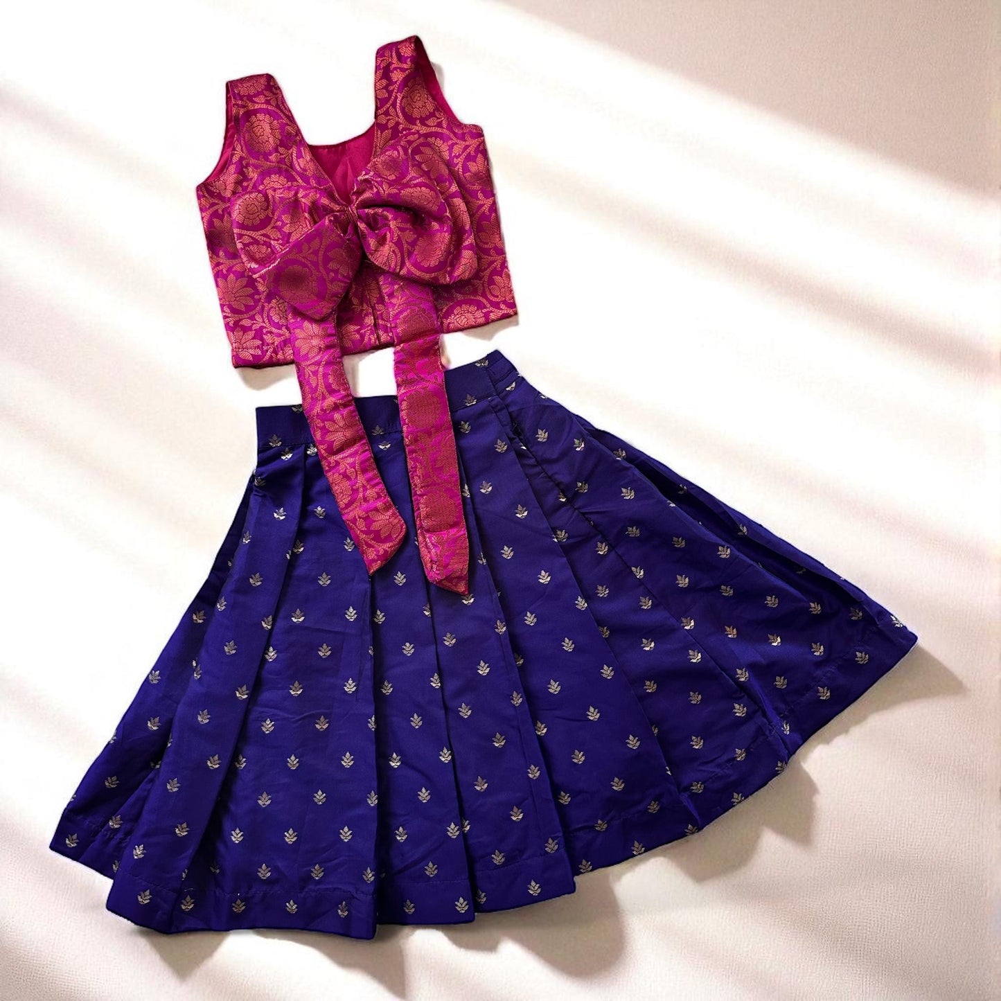 Hot Pink Brocade Bow Top with Deep Violet Skirt