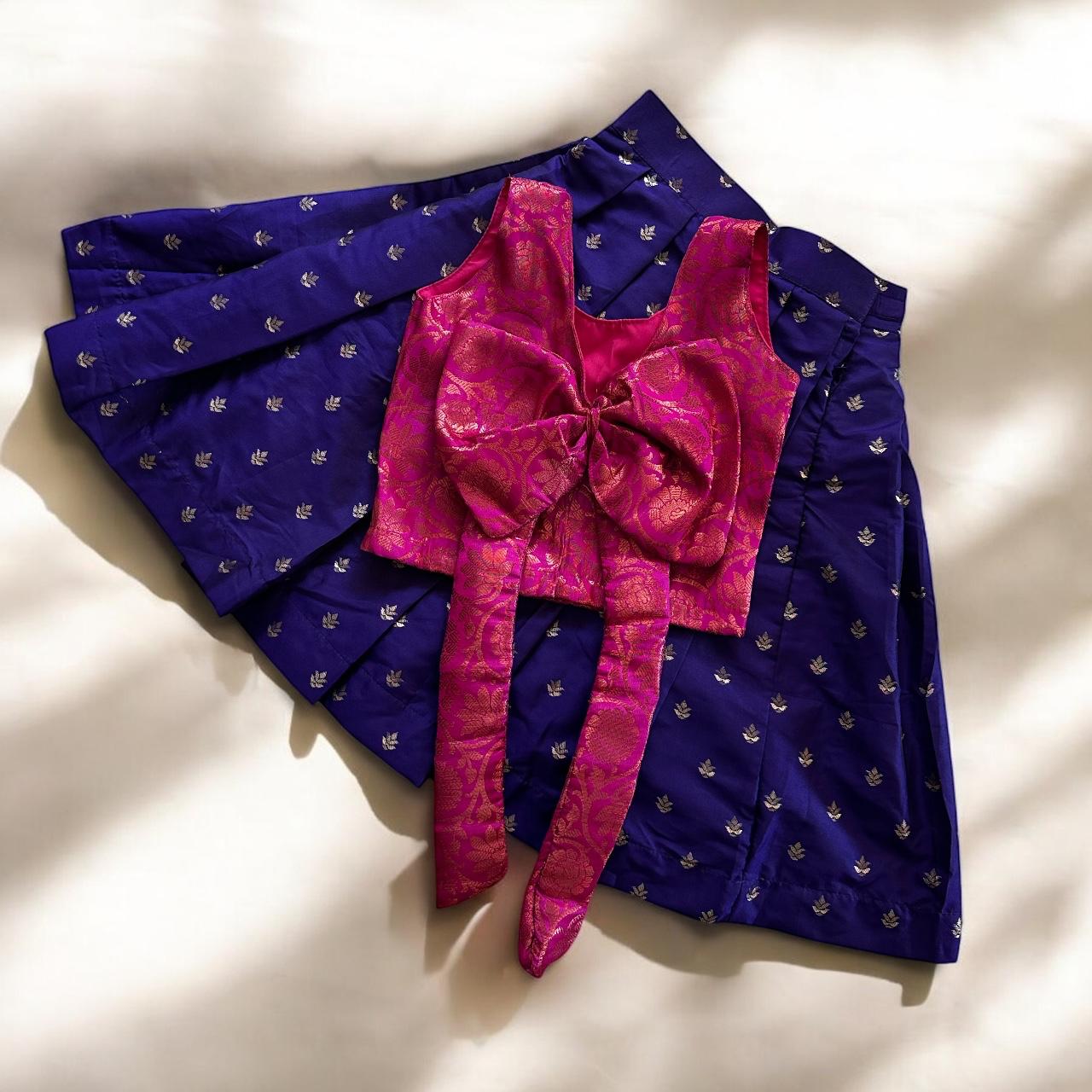 Hot Pink Brocade Bow Top with Deep Violet Skirt