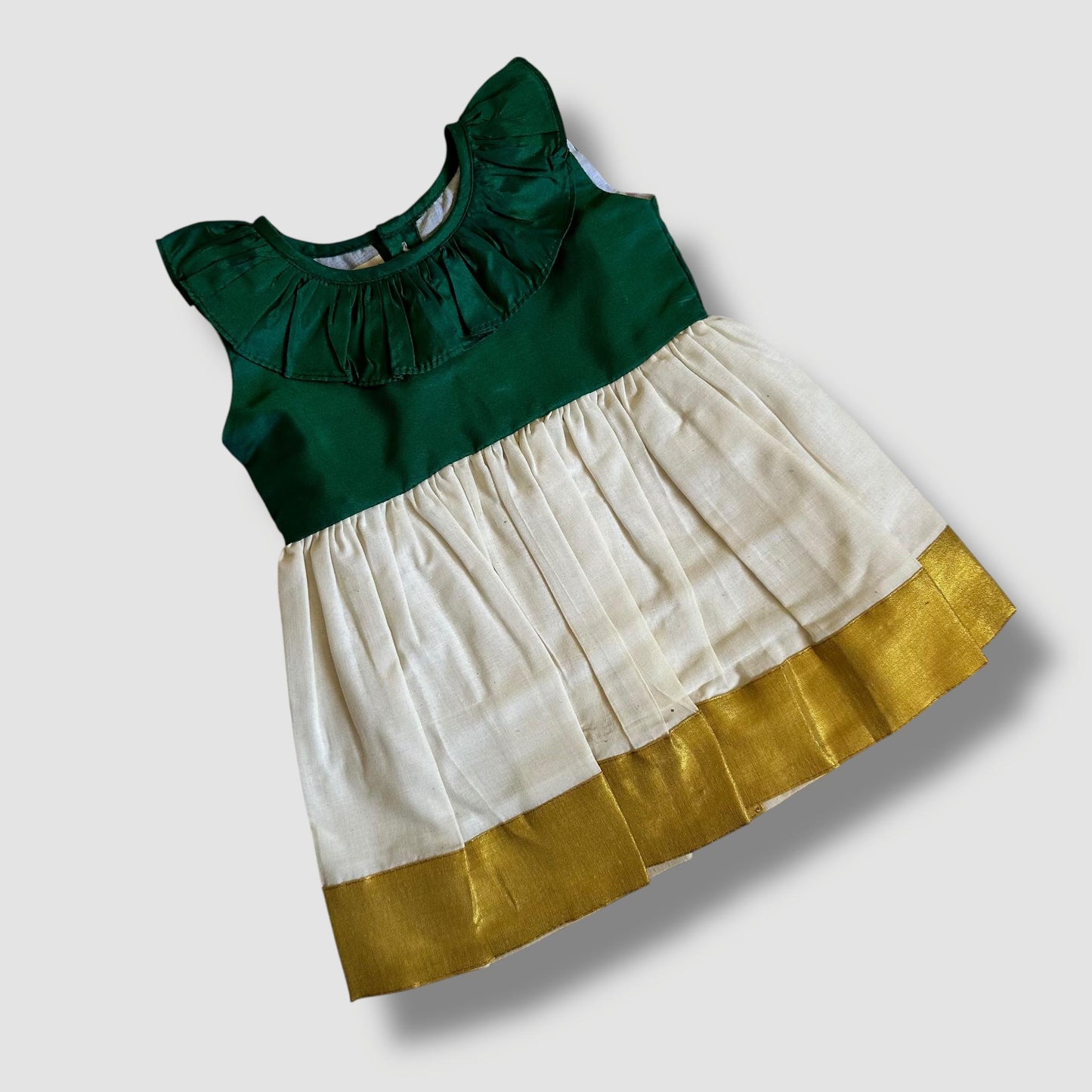 Green & Kasavu Onam Frock