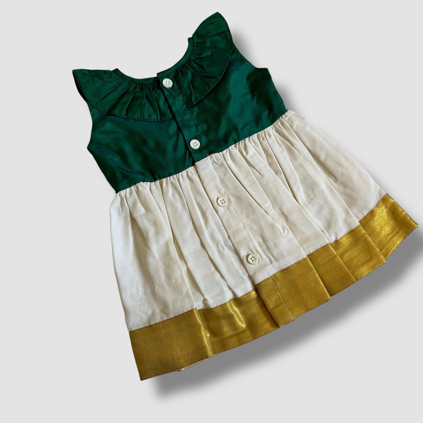 Green & Kasavu Onam Frock