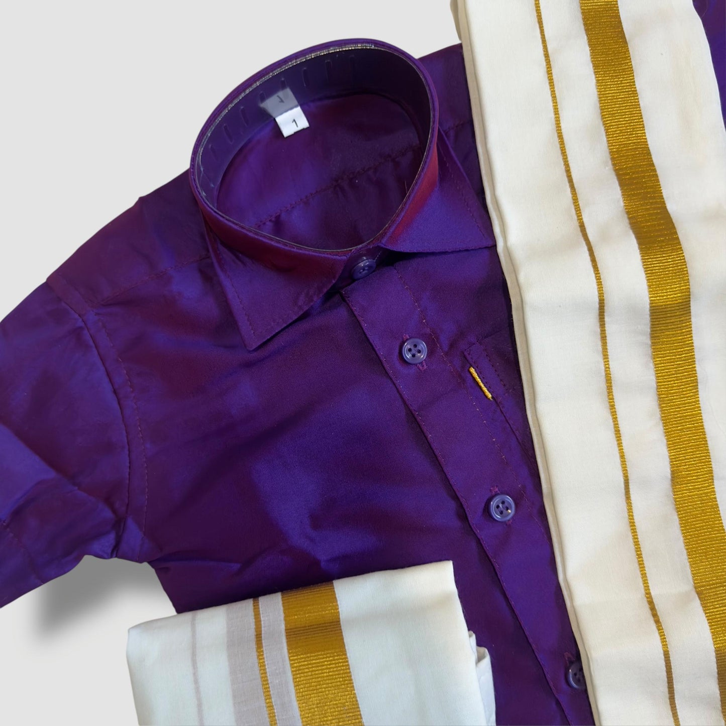 Royal Purple Shirt, Mundu and Dhoti Set