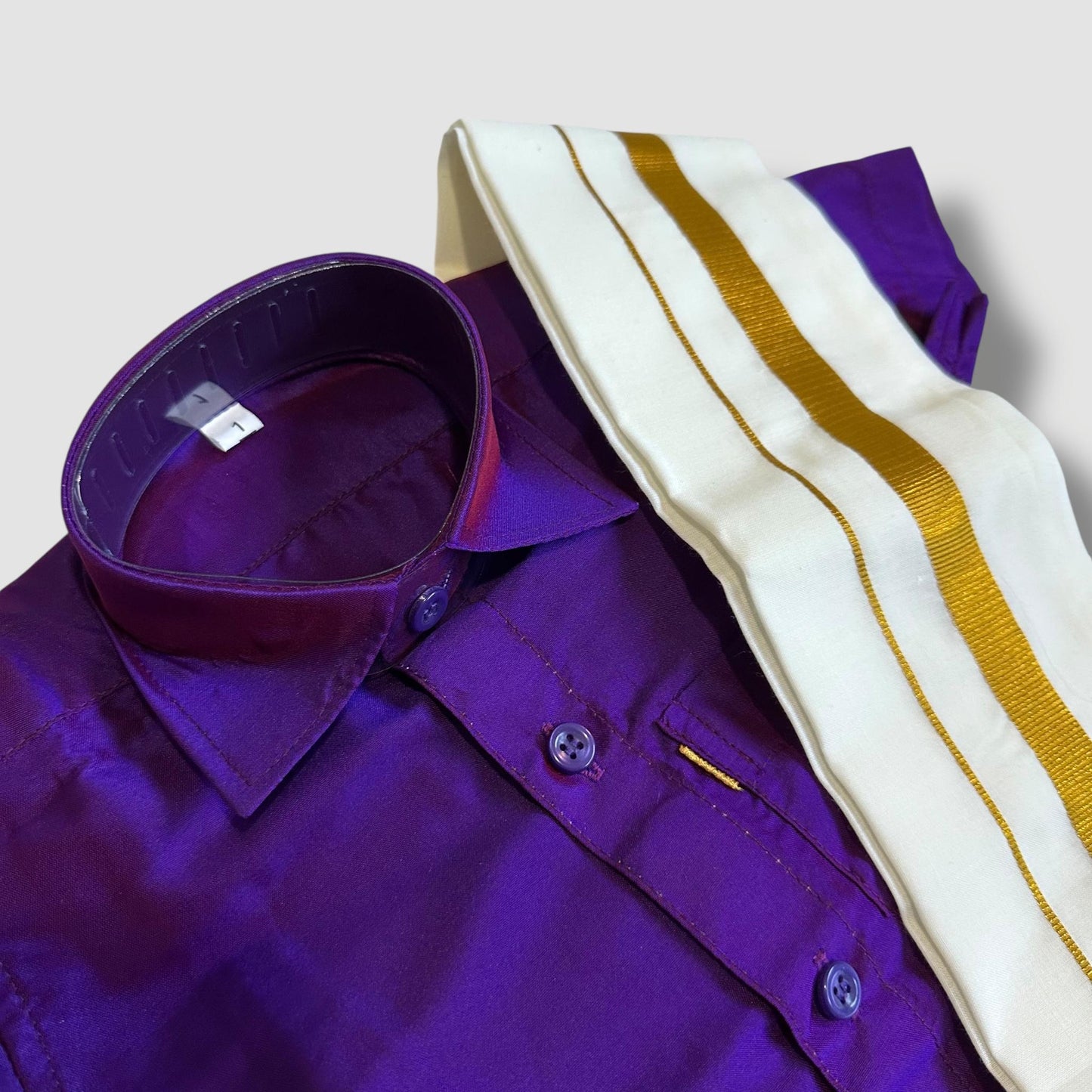 Royal Purple Shirt, Mundu and Dhoti Set