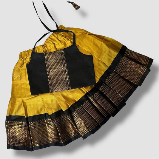 Mustard Yellow Zari Skirt with Tie-Up Black Top