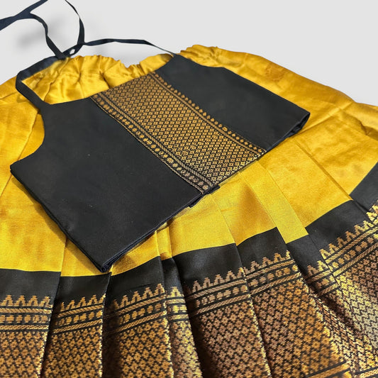 Mustard Yellow Zari Skirt with Tie-Up Black Top