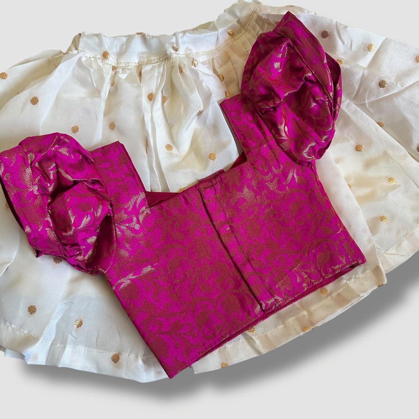 Hot Pink Gold Brocade with Gold Bhutta skirt