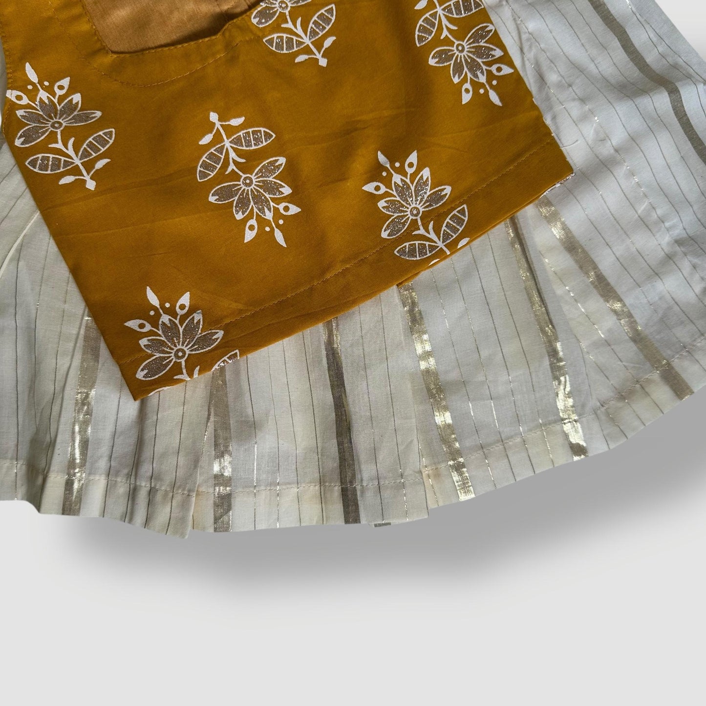Mustard Ajrakh Top with Gold Lined Skirt