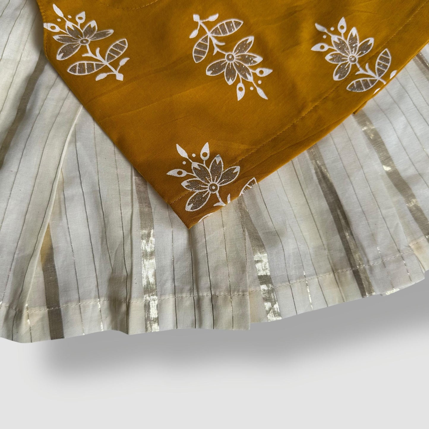 Mustard Ajrakh Top with Gold Lined Skirt