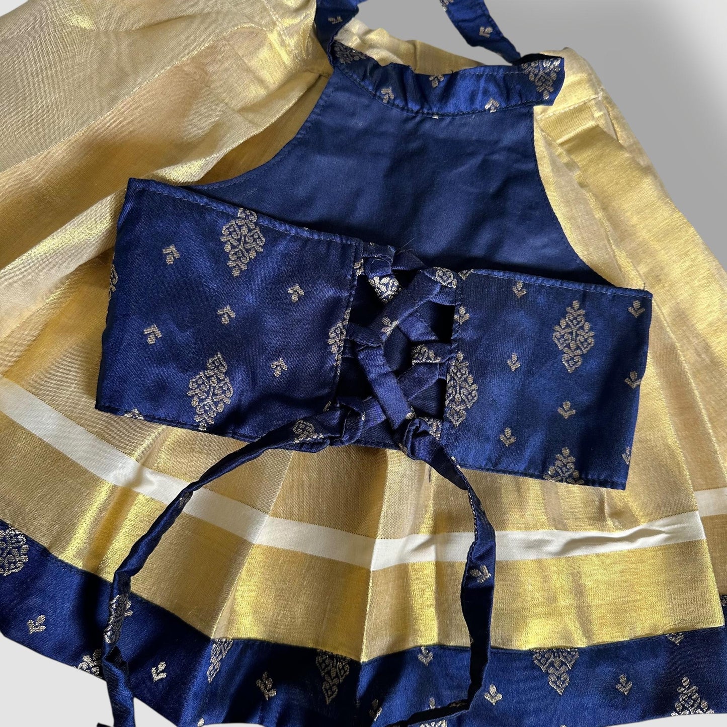 Royal Blue Brocade & Gold Tissue Skirt Set