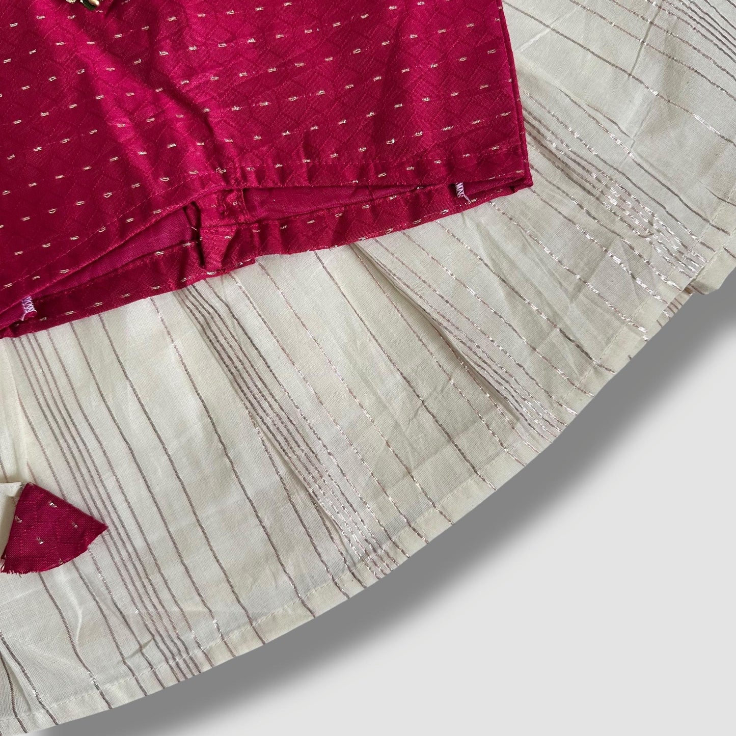 Deep Red & Metallic Pink Striped Pavada Set