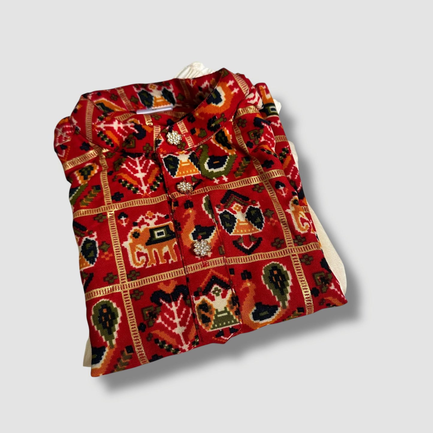 Red Printed Kurta Set with Ivory Patiala Pants