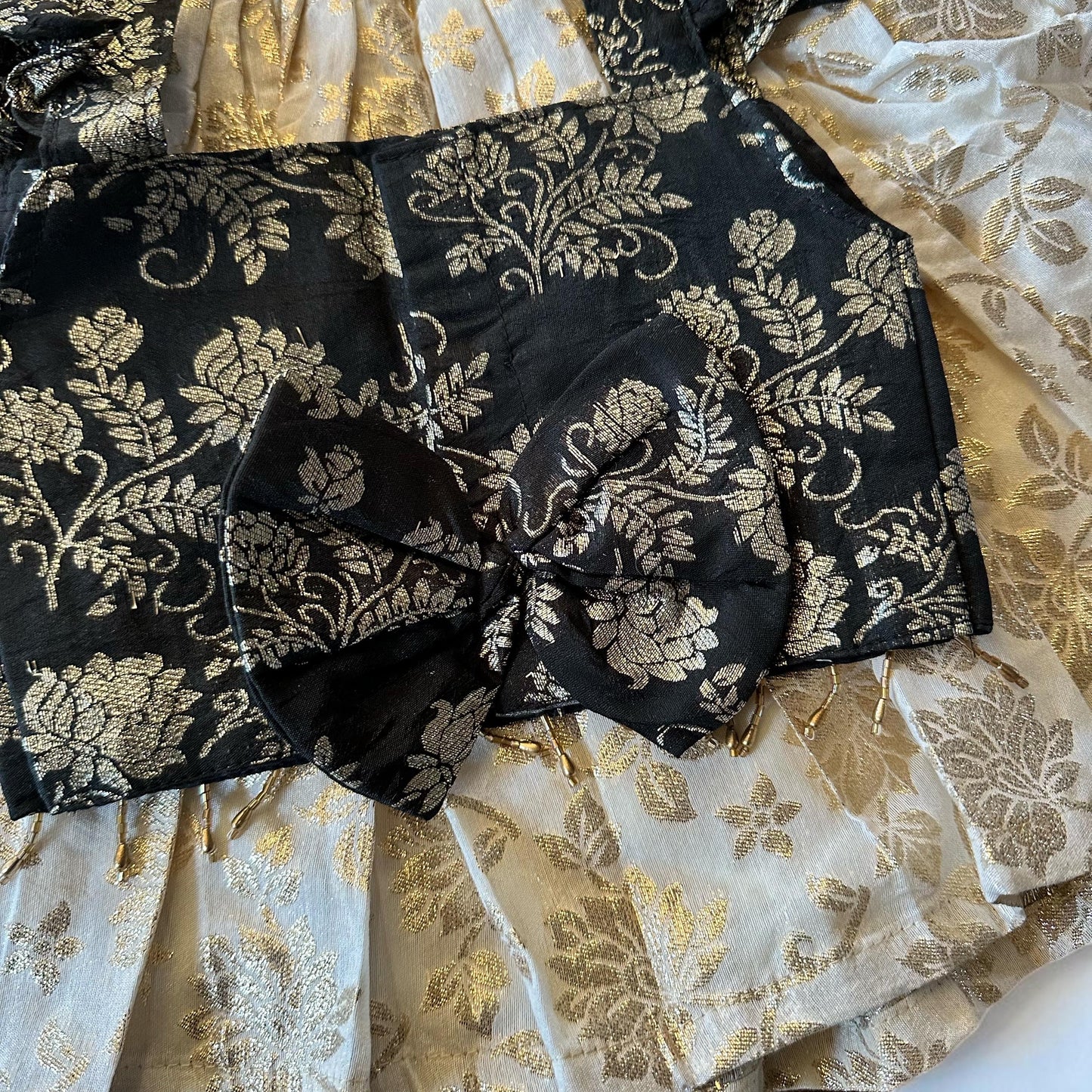 Black Brocade Top with Ivory Skirt Set