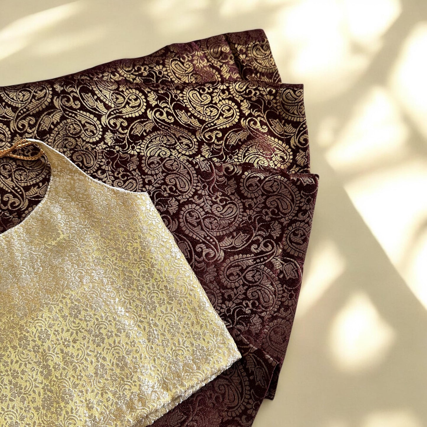 Ivory Brocade Top & Brown Skirt Set