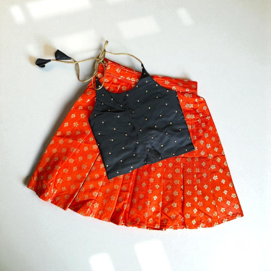 Orange Gold Motif Skirt with Black Top