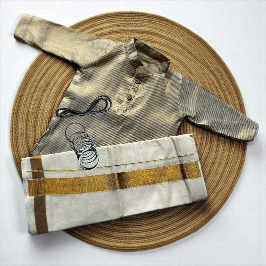 Classic Gold striped Kurta & Mundu Set