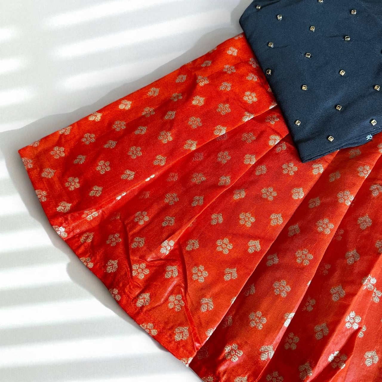 Orange Gold Motif Skirt with Black Top