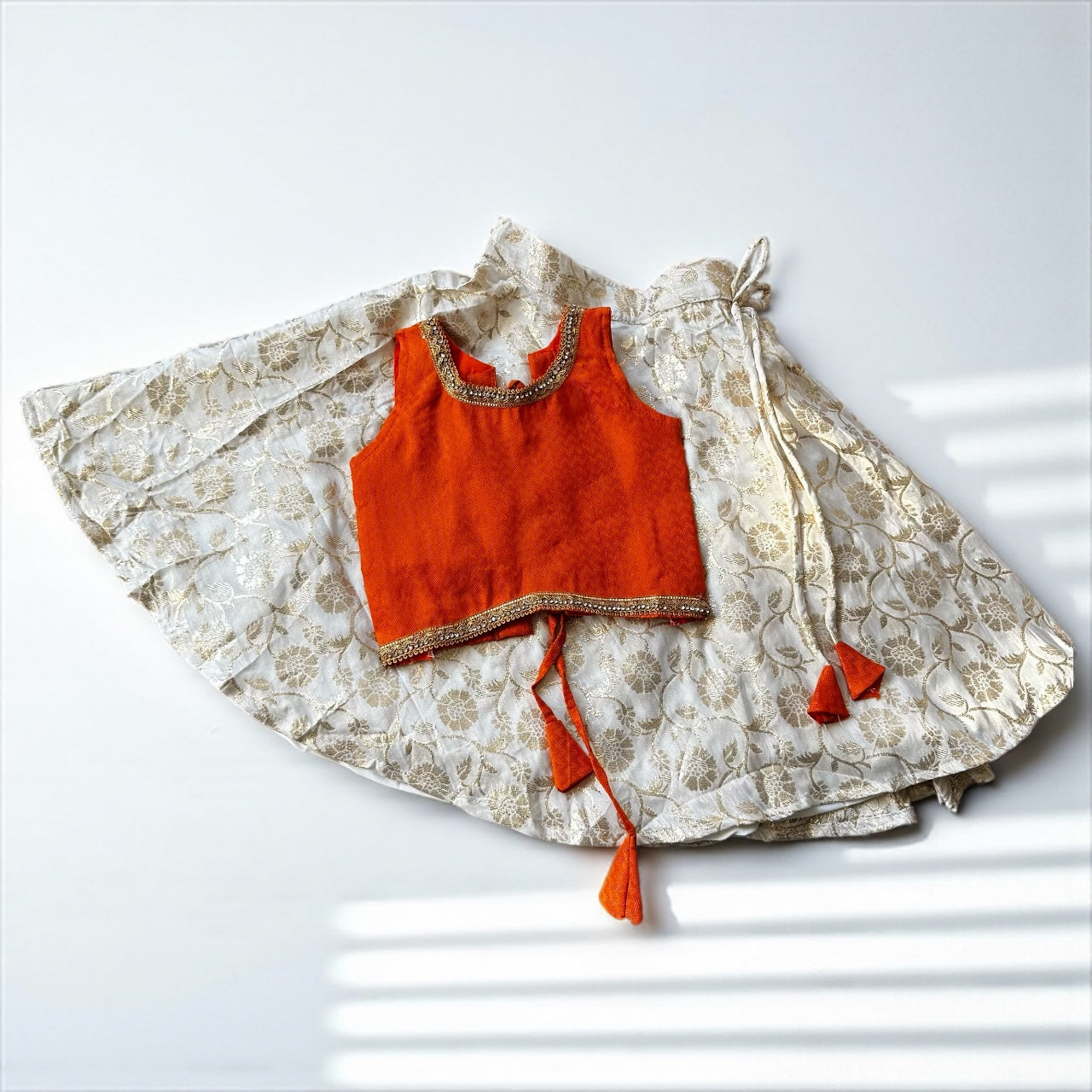 Cream & Gold Umbrella Skirt with Orange Top