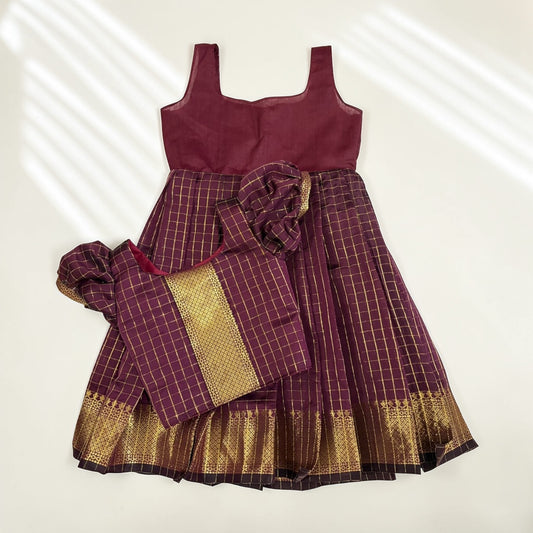 Pre-order: Cherry Red & Gold Petticoat Pavada Set