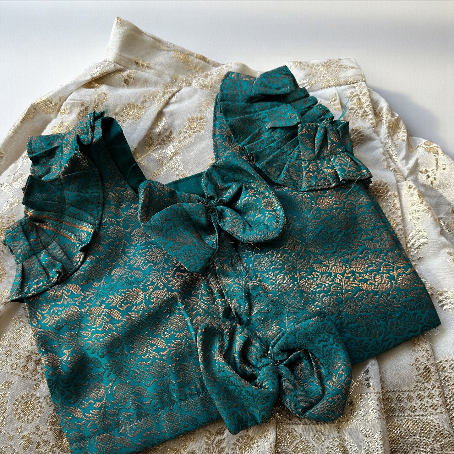 Teal Ruffle Top & Cream Skirt Set