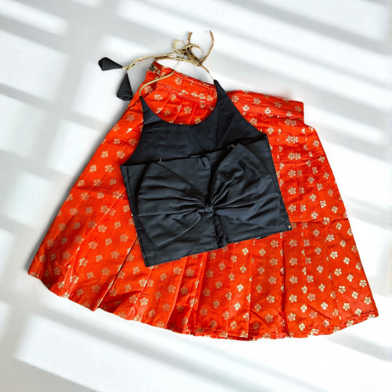 Orange Gold Motif Skirt with Black Top