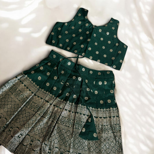 Dark Green Skirt & Top Set with Silver Bhutta
