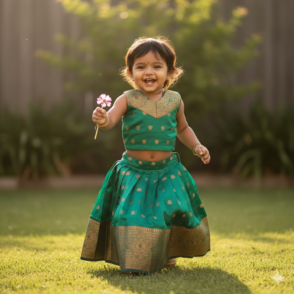 Bronze Gold Bhuttas Pavada Set