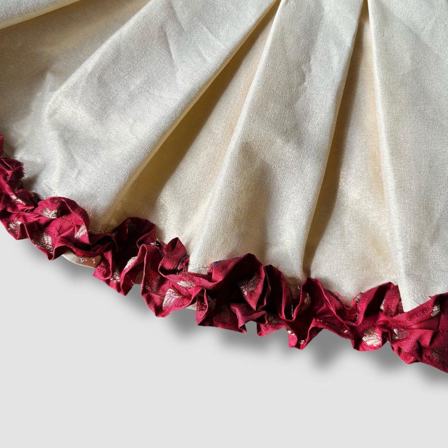 Red and Gold Tissue Frock with Ruffle Trim