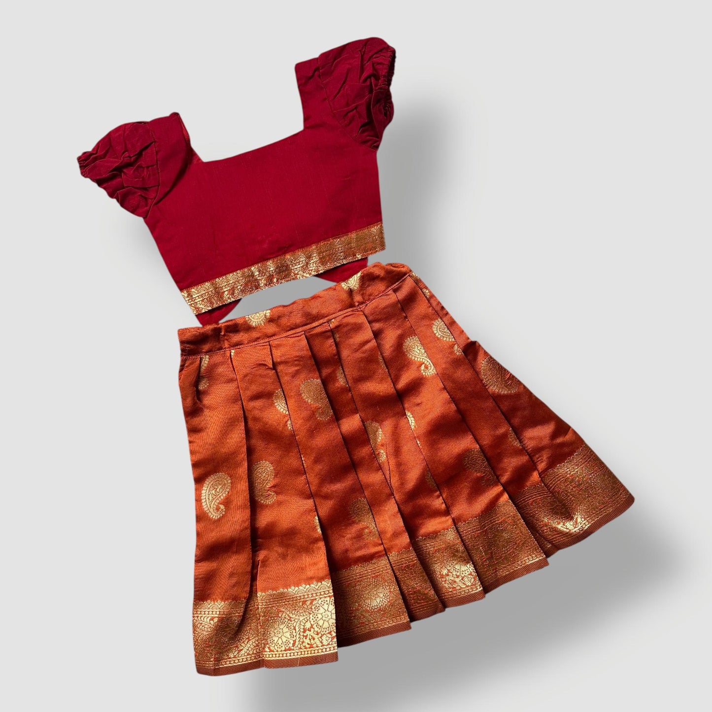Red and Burnt Orange Pavada Set
