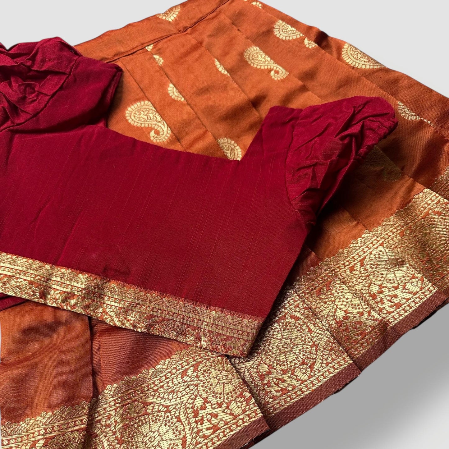 Red and Burnt Orange Pavada Set