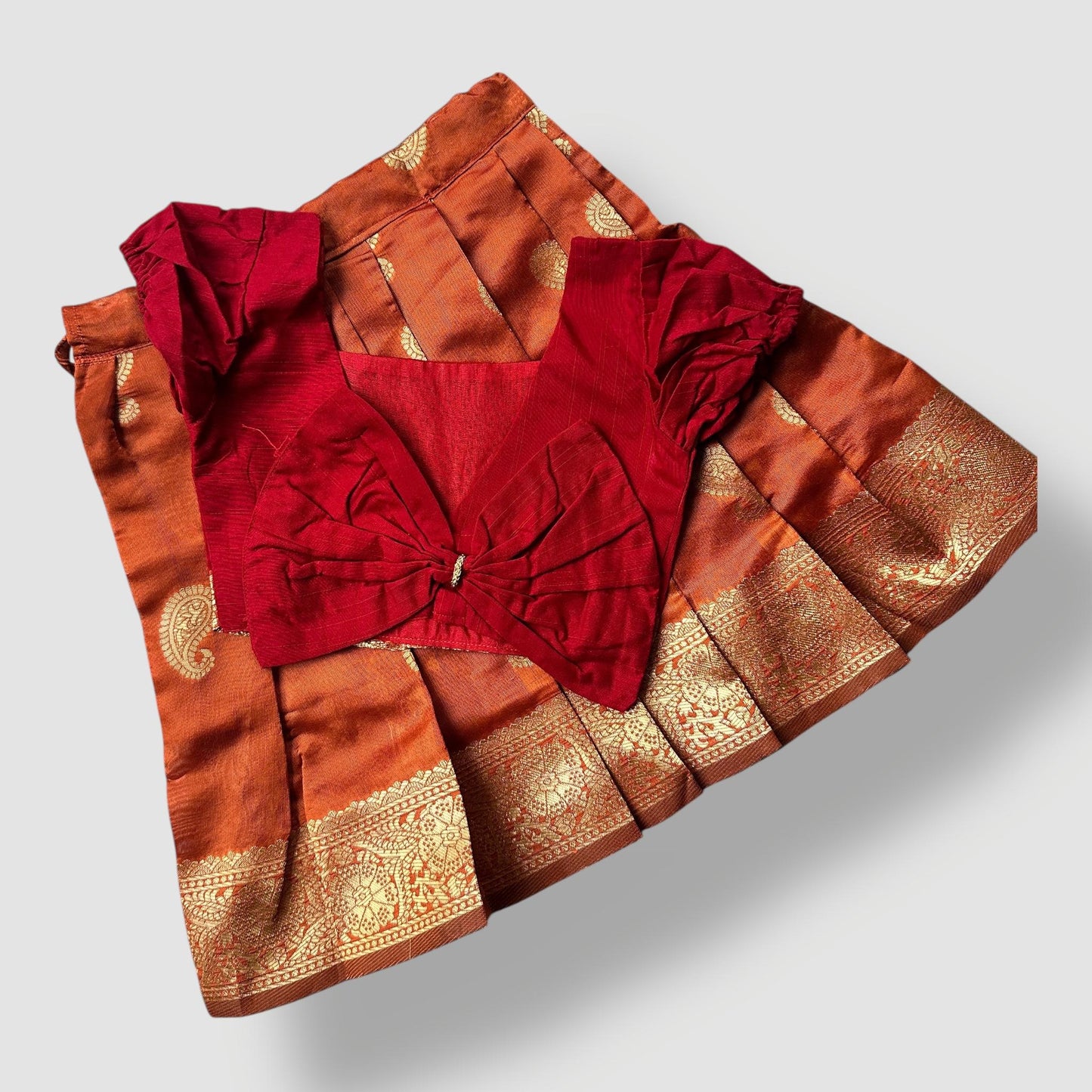 Red and Burnt Orange Pavada Set