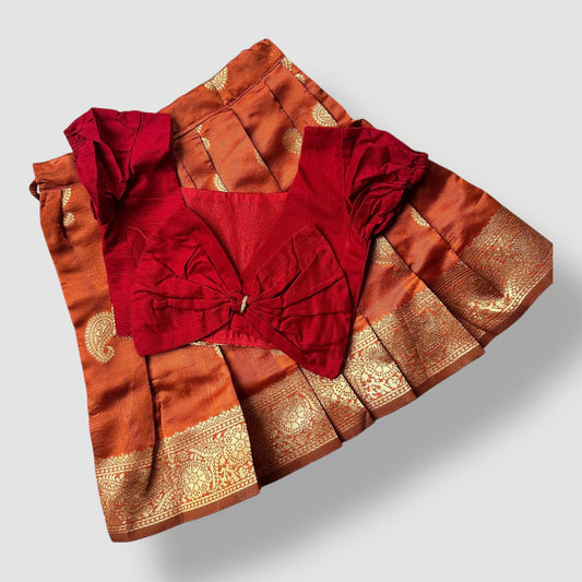 Red and Burnt Orange Pavada Set